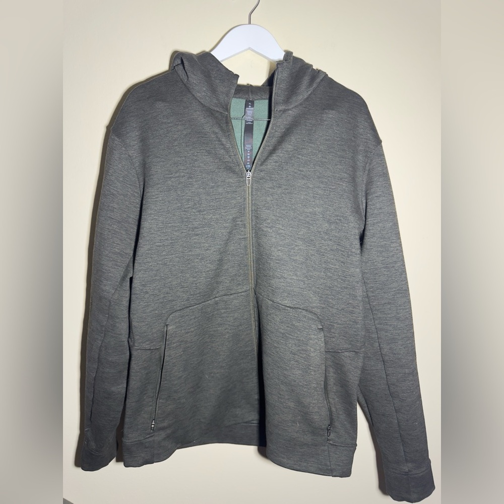 Lululemon Athletica Full-Zip Hoodie Mens Heathered Dark Olive/Black Sz XL Slim